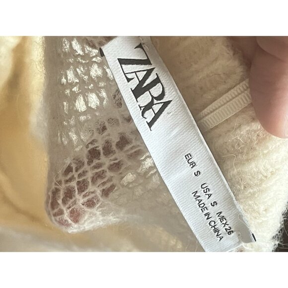 Zara Open Knit Button Cardigan Cream Alpaca Sz Small - Picture 7 of 7